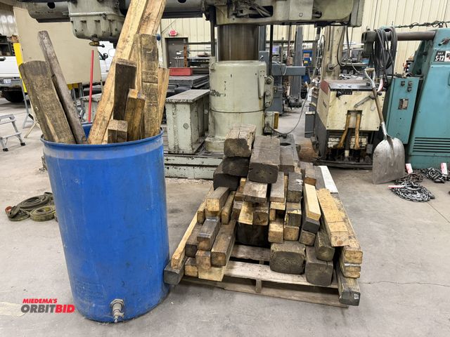 Lot 1-710 - (1) skid and (1) barrel full of assorted wood cribbing material.