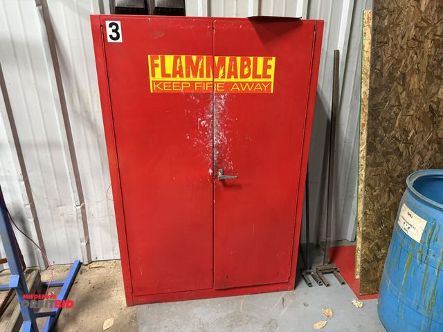 Lot 1-18791 - (1) Edsal flammable storage cabinet, model SC450F, 43" wide x 18" deep x 65" tall, door latch needs ...