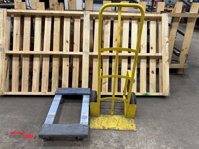 Lot 1-15401 - (1) pneumatic tire metal hand truck dolly with wood cart.
