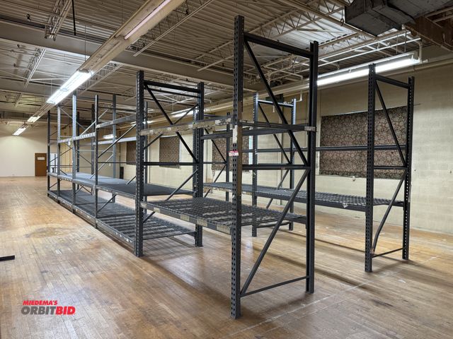 Lot 1-7259 - (2) Section Of Pallet Racking, includes: (9) Uprights, (36) Various Size Cross Beams &amp; Mesh-Wire...