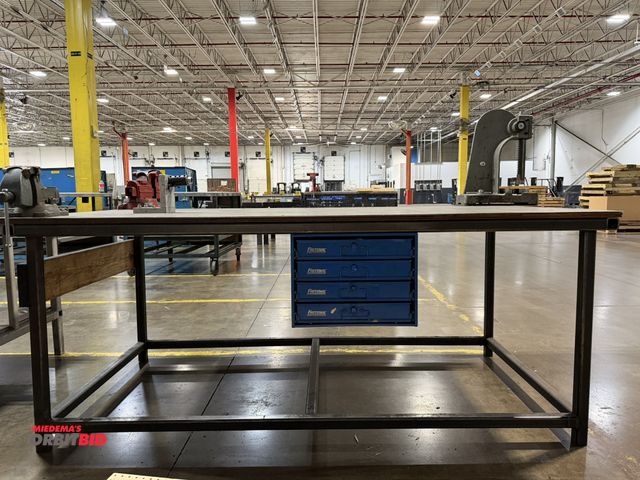 Lot 1-5214 - (1) 8' length x 39" height x 48.5" depth heavy duty steel cart with stainless steel top, equipped wi...