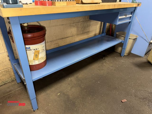 Lot 1-11058 - (1) Global 72" width x 37" height x 24" depth steel framed work bench with 1 3/4" thick butcher bloc...
