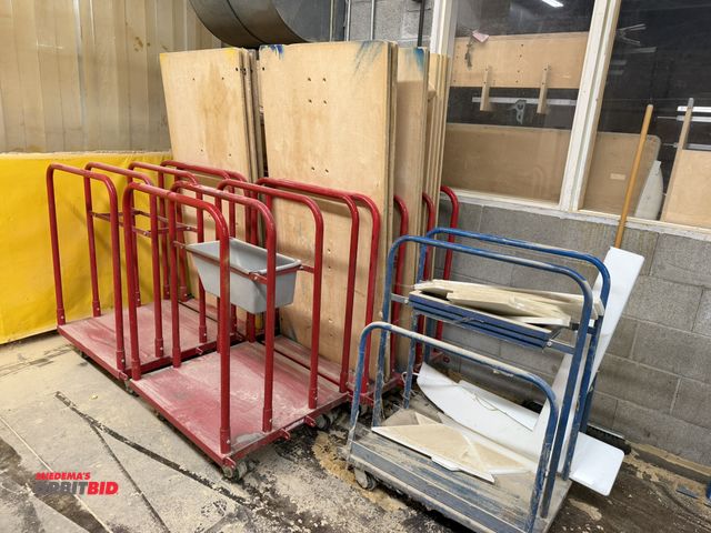 Lot 1-16532 - Lot of (4) Dayton 4ZJ27, 1000 lb. capacity drywall carts, includes some 1" thick boards, and (1) sma...