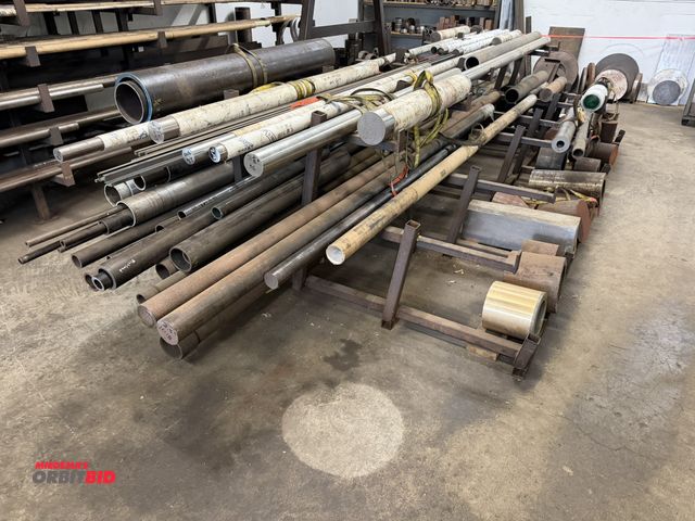 Lot 1-6431 - (1) 139" length x 40" height x 72" depth heavy duty steel cantilever rack with assorted steel items,...