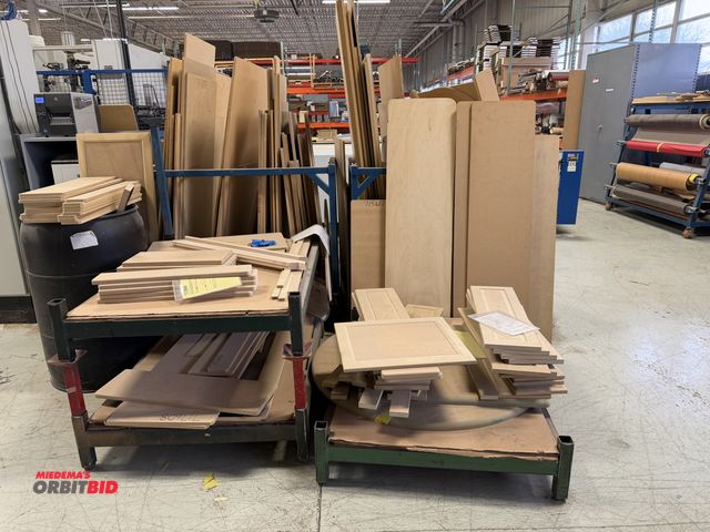 Lot 1-17359 - Lot of (5) 48" length x 9" height x 35.5" depth stackable steel racks with assorted wood composite f...