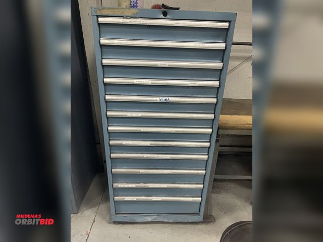 Lot 1-19265 - (1) 12-drawer, heavy duty parts cabinet, 28.5" x 28.5" x 59.5" tall, cabinet only, does not include ...