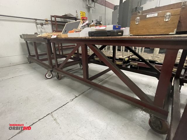 Lot 1-19396 - Lot of (2) heavy duty rolling steel tables, 72" x 36".