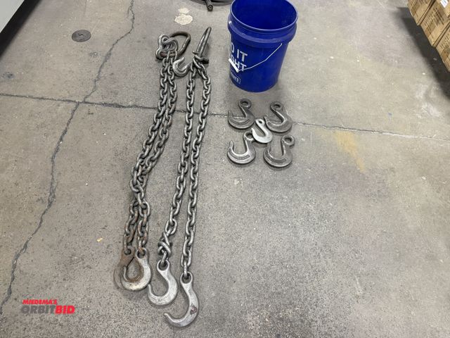 Lot 1-15298 - Lot of (2) 2 pt. lift chains, each is approx. 48" with 1/2" chain, and extra hooks.
