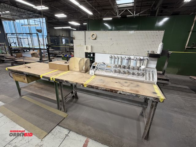 Lot 1-17225 - (1) 72" width, and (1) 60" width x 34.5" height x 30" depth steel framed work bench with assorted co...