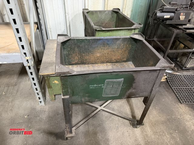 Lot 1-18663 - Lot of (2) rolling, steel stackable bins, 32" x 22.5" x 36" tall (1 is without casters).