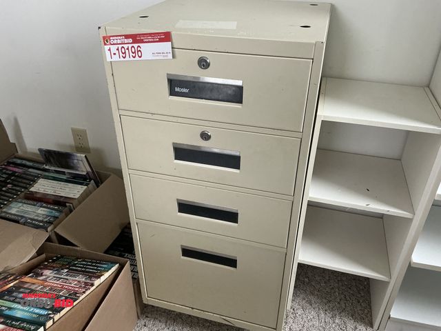 Lot 1-19196 - (1) Mosler 5-drawer steel parts cabinet, 18" wide x 18" deep x approx. 38" tall.