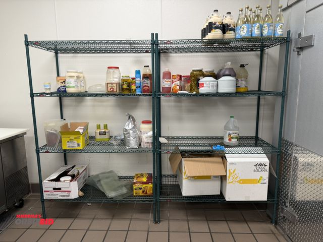 Lot 1-11128 - Lot of (2) 47" width x 75" height x 24" depth Metro racks with 4 adjustable height wire shelves each...