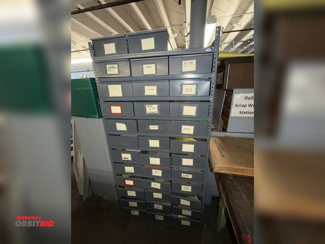 Lot 1-4842 - (1) 36-compartment, metal framed cabinet with metal drawers, shelving unit 36" wide x 18" deep x 73"...