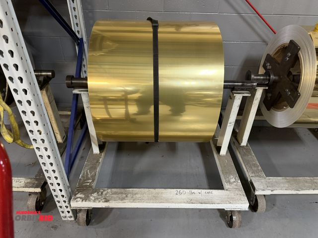 Lot 1-18706 - (1) 24" partial roll of anodized aluminum, .012" thickness, includes cart, net weight with aluminum ...
