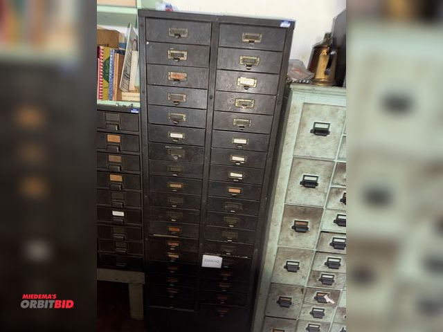 Lot 1-4712 - (1) 36-drawer metal parts bin, 24" wide x 15" deep x approx. 70" tall filled with assorted nuts, bol...