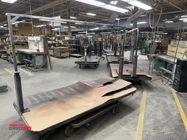 Lot 1-16472 - Lot of (10) steel rail carts, each is approx. 95.5" x approx. 48" wide with 8" caster wheels, swivel...