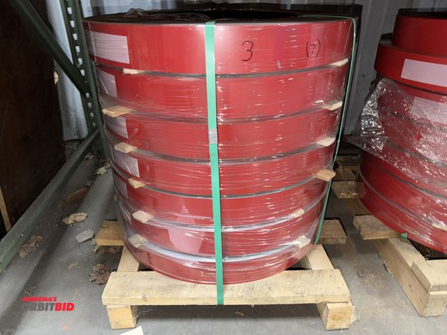 Lot 1-18771 - Lot of (7) coils of 3" wide x .016" thickness black/red aluminum banding coils, approx. 26" diameter...