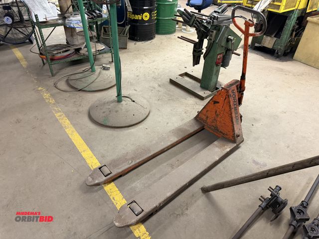 Lot 1-18506 - (1) Interthor pallet jack, model 5100, 48" long forks, wheels may need oil/grease, in working condit...