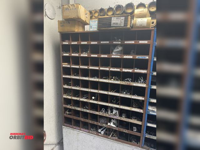 Lot 1-19256 - (1) 72-place metal parts bin, 34" wide x 12" deep x 42" tall, filled with alloy socket head cap scre...