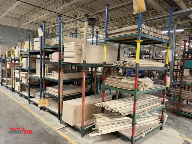 Lot 1-16693 - Lot of approx. (32) stackable steel racks, 48" x 35.5" x 9" with various size removable legs, includ...