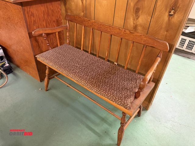 Lot 1-12197 - (1) wooden vintage bench, 40" x 15" with 17" seat height and back rest (approx. 30").