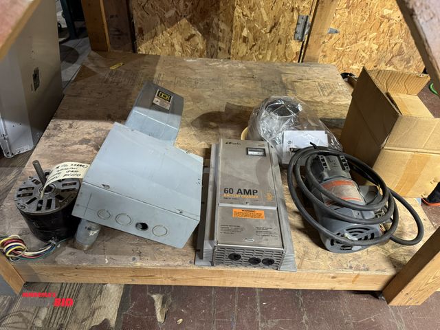 Lot 1-4371 - (1) Charles Solid Power 60 amp battery charger, 5000 SP Series, 12V DC, (1) Dayton AC gear motor, 10...