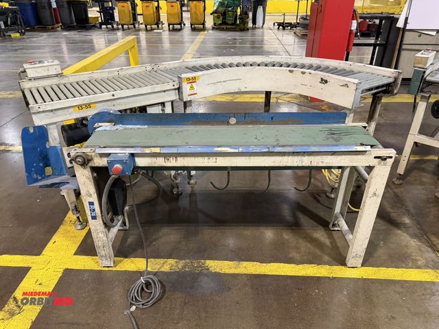 Lot 1-5316 - (1) 15" width x approx. 5' length roller conveyor section with attached 15" width x 3' length sectio...