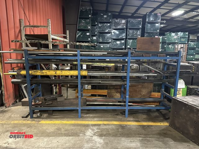 Lot 1-14407 - (1) 129" length x 60" height x 24" depth heavy duty steel rack with contents of assorted tube steel,...