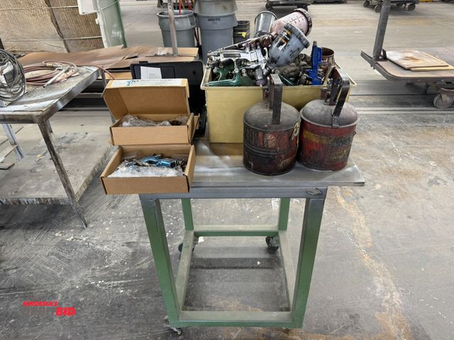 Lot 1-17190 - Large lot of assorted paint guns, and (1) 24" width x 37" height x 24" depth heavy duty steel cart.