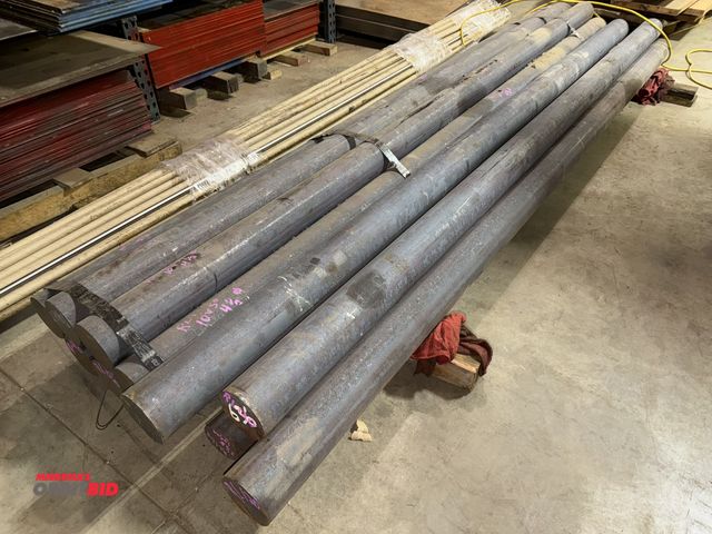Lot 1-15097 - Lot of raw materials, including (10) 4.5" diameter x 122" long solid round RL120, 10V50, (1) 3" diam...