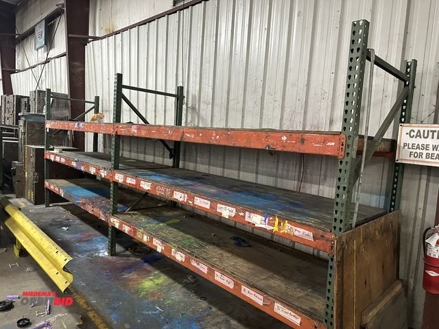 Lot 1-14403 - Set of teardrop style pallet racking, consisting of (3) 42" deep x 96" tall uprights (3" x 3" posts)...