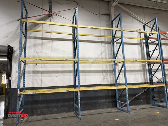 Lot 1-5106 - Set of slotted type pallet racking, includes (4) approx. 16' tall x 42" deep uprights, and (18) 92" ...