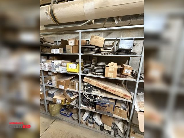 Lot 1-16824 - Contents of 10 shelves, includes assorted single and double pulleys, assorted sprockets, Allen Bradl...