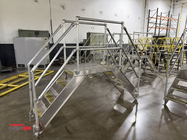 Lot 1-5482 - (1) 102" long stainless steel 2-sided, 3-step platform, platform floor at 34.5" tall, guardrail at 4...