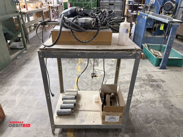 Lot 1-16124 - (1) 19.5" width x 35" height x 28" depth 2-tire steel stand with contents, and (2) 230V/600 watt Rek...