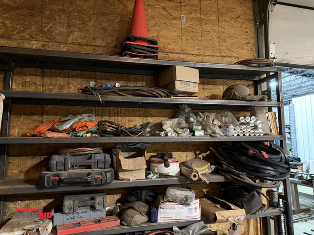 Lot 1-1503 - Entire contents of items shown on shelves, includes various rubber trim components, welding leads, p...