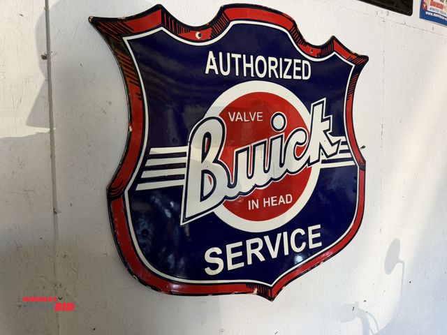 Lot 1-8170 - (1) 29" width x 28" height reproduction, porcelain covered, 2-sided Buick sign.