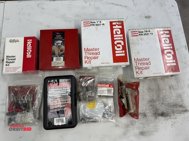 Lot 1-6162 - Large lot of assorted HeliCoil thread repair kits, and accessories.