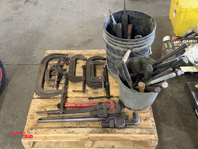 Lot 1-1118 - Lot of assorted tools, including various files, hammers, (1) Rubber mallet, (1) Ridgid 24" pipe wren...