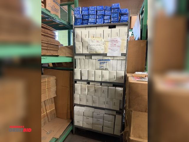 Lot 1-18847 - Lot of approx. (432,000) 1.5" long safety pins in boxes, includes a 36" width x 87" height x 12" dep...