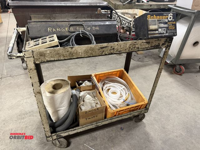 Lot 1-2036 - (1) 36" length x 35" height x 18" depth, 2-tier steel shop cart with a 21" long steel tool box full ...