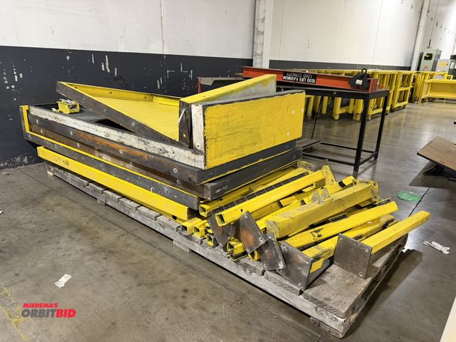 Lot 1-5611 - (1) skid of assorted custom built machine guard, and guardrail stands, includes approx. (15) 46" tal...