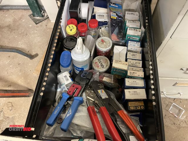 Lot 1-6267 - Contents of file drawer, includes assorted Panduit terminals, ring terminals, fork terminals, crimpi...