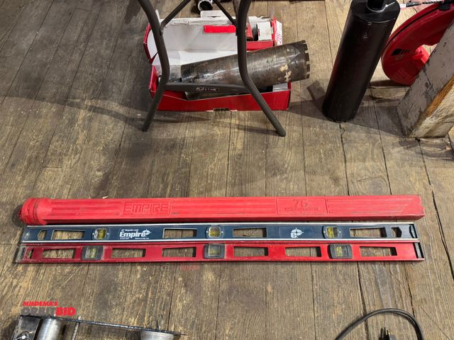 Lot 1-4329 - Lot of (2) 4' aluminum levels, Empire with case, and Ace Hardware brand.