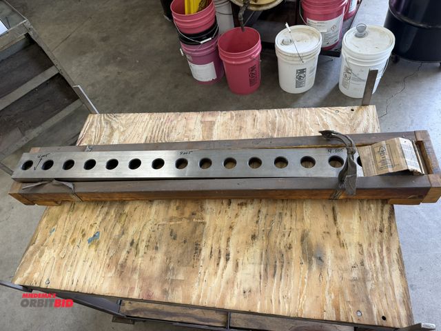 Lot 1-6184 - (1) 48" length x 4" width x approx. 1" thick straight edge with approx. 1.5" diameter holes and wood...