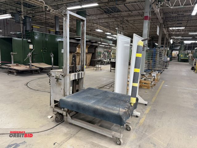 Lot 1-17312 - (1) electric single stage walk-behind jack, 3 phase electric motor, custom built wood  carpeted top ...