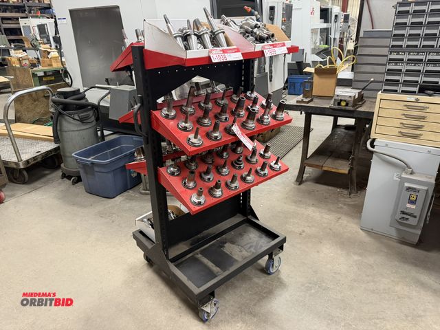 Lot 1-1944 - (1) 28" width x 57" height x 28.5" depth rolling tool holder cart with (6) 27" width x 12" depth adj...