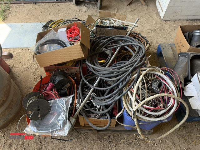 Lot 1-8535 - Large lot of assorted electrical wiring, includes 12 gauge, Romex, SOOW, 8:3 extension cords, and mu...