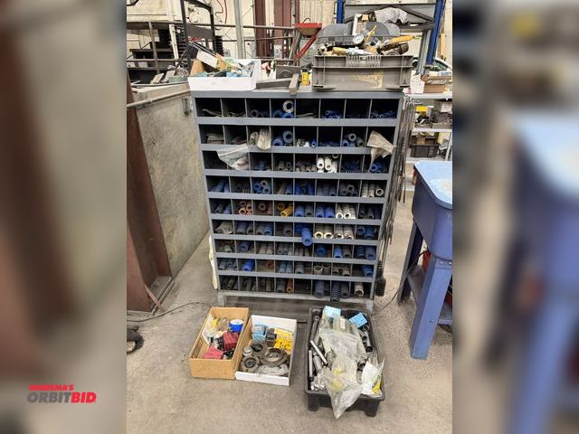 Lot 1-15220 - (1) steel organizer with assorted ejector springs, steel brushes, air quick connects, and sanding di...