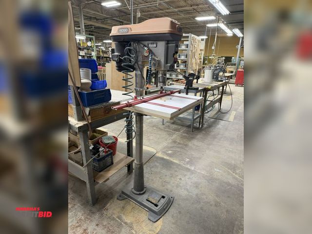 Lot 1-16433 - (1) Ridgid, model DP15501, drill press with custom table, 115V, 1/2 HP motor, adjustable height, wit...